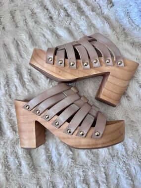 Free People Wooden leather studded heels sandals euro 37